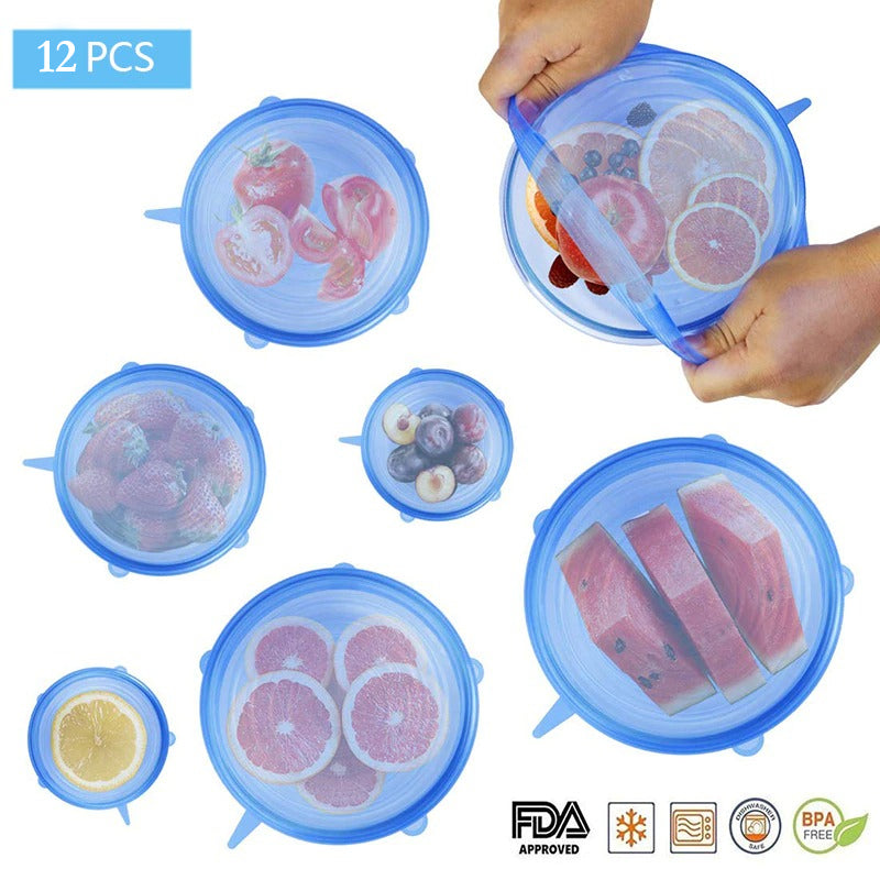 6 pcs Silicone Stretch Lids Universal Lid Silicone Bowl Pot Lid Silicone Cover Pan Cooking Food Fresh Cover Microwave Cover