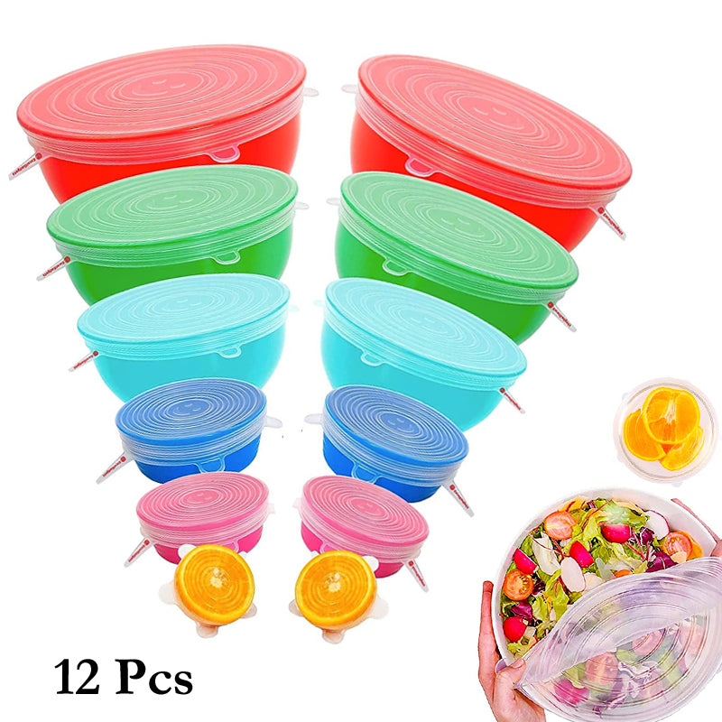 6 pcs Silicone Stretch Lids Universal Lid Silicone Bowl Pot Lid Silicone Cover Pan Cooking Food Fresh Cover Microwave Cover