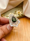 Zirconia Almond Ring (Adjustable)-2844-Silver