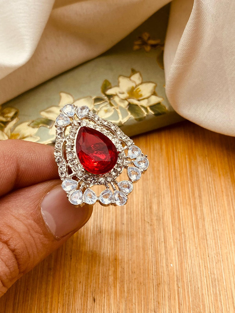 Zirconia Almond Ring (Adjustable)-2844-Silver