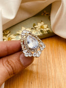 Zirconia Almond Ring (Adjustable)-2844-Silver