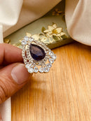 Zirconia Almond Ring (Adjustable)-2844-Silver