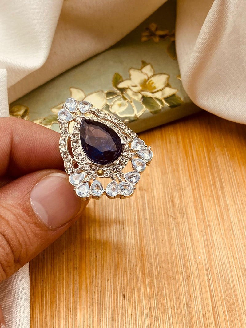 Zirconia Almond Ring (Adjustable)-2844-Silver