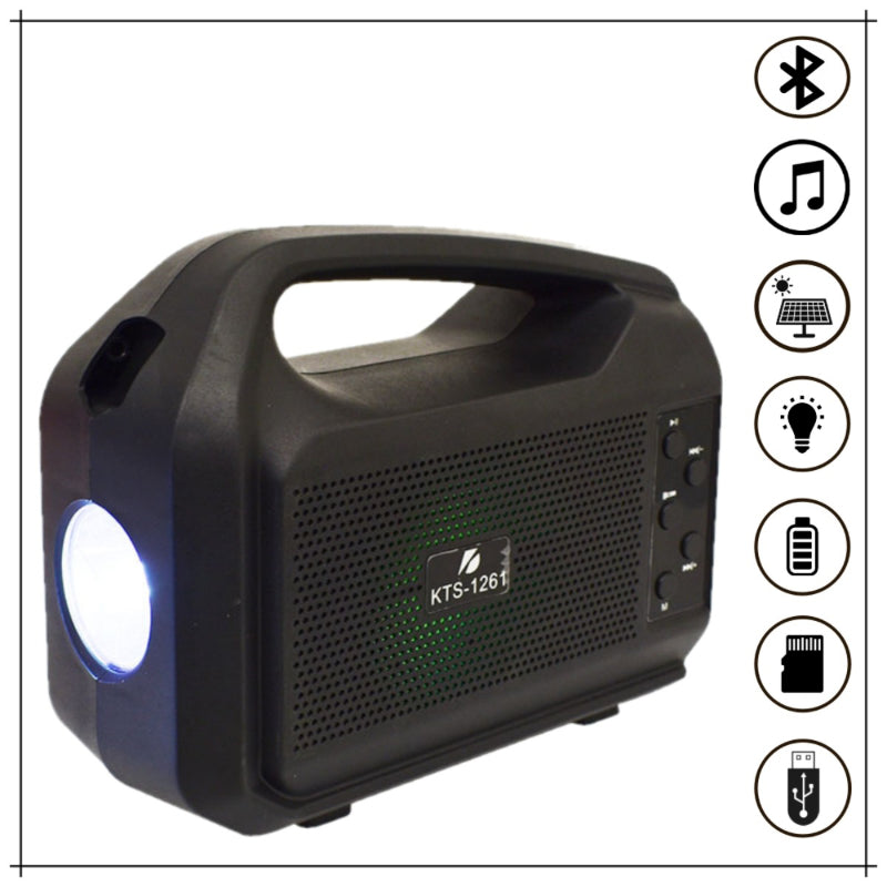 KTS-1261 3 Inch Outdoor FM Radio Support MP3 LED Torch Light Solar Wireless Portable Speaker